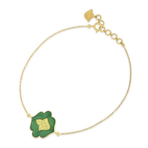 Green & Yellow Enamel Bracelet Crafted In 18Kt Gold