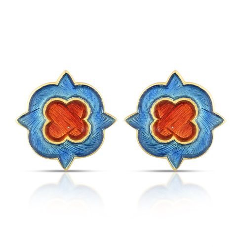 Blue And Red Enamel Earring Crafted In 18Kt Gold