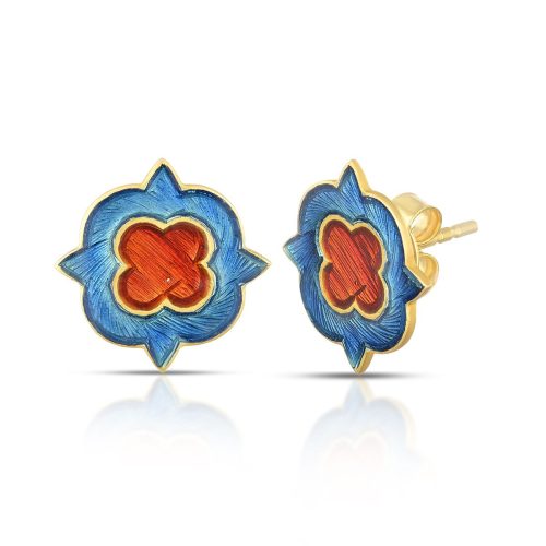 Blue And Red Enamel Earring Crafted In 18Kt Gold
