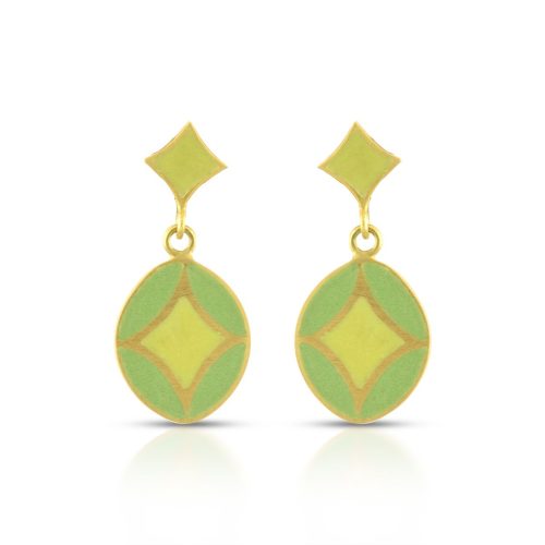 Green Enamel Earring Crafted In 18Kt Gold