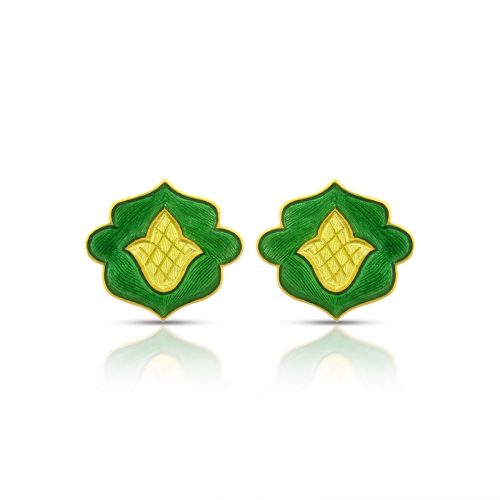 Green And Yellow Enamel Earring Crafted In 18Kt Gold