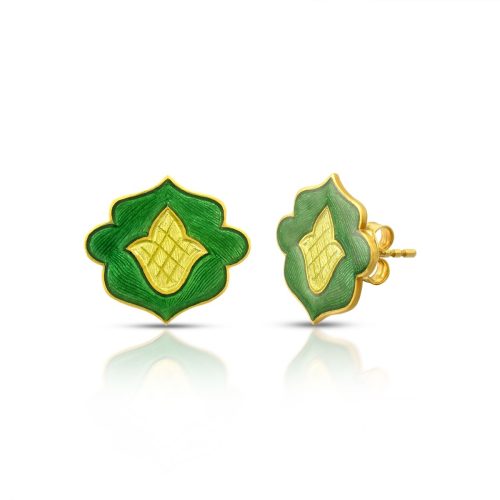 Green And Yellow Enamel Earring Crafted In 18Kt Gold