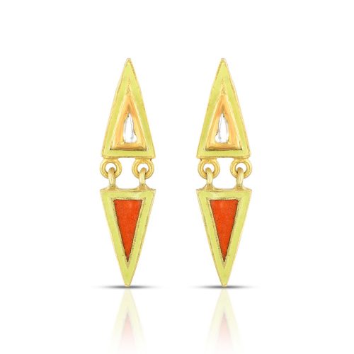 Yellow And Red Enamel Earring Crafted In 18/24Kt Gold