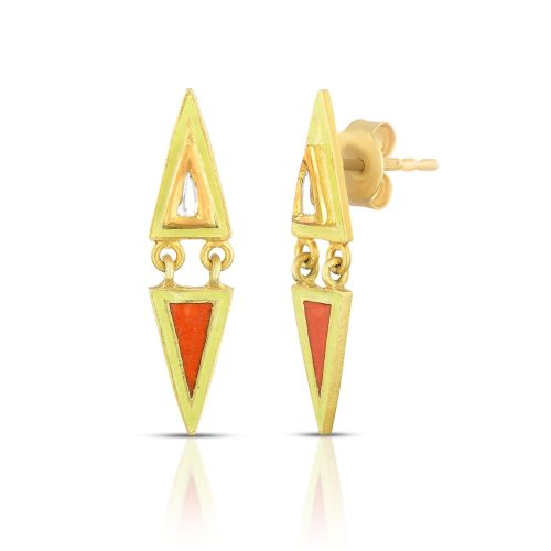 Yellow And Red Enamel Earring Crafted In 18/24Kt Gold