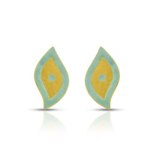 Evil Eye Aqua Green Enamel Earring Crafted In 18Kt Gold