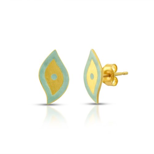 Evil Eye Aqua Green Enamel Earring Crafted In 18Kt Gold