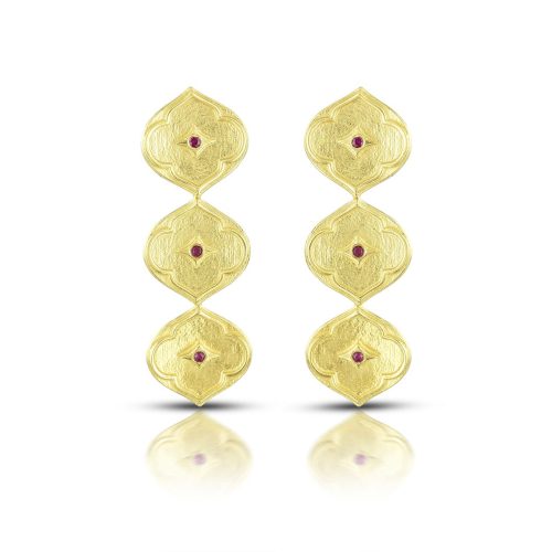 Ruby Flower Earring In 18Kt Gold