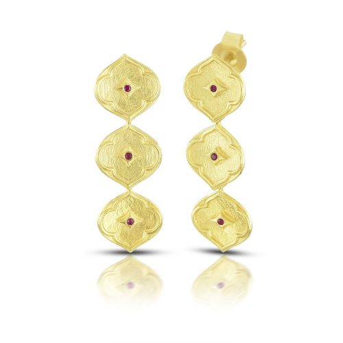 Ruby Flower Earring In 18Kt Gold