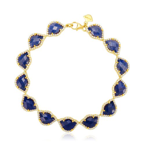 Lapis & Diamond Lotus Bracelet In 18Kt Gold