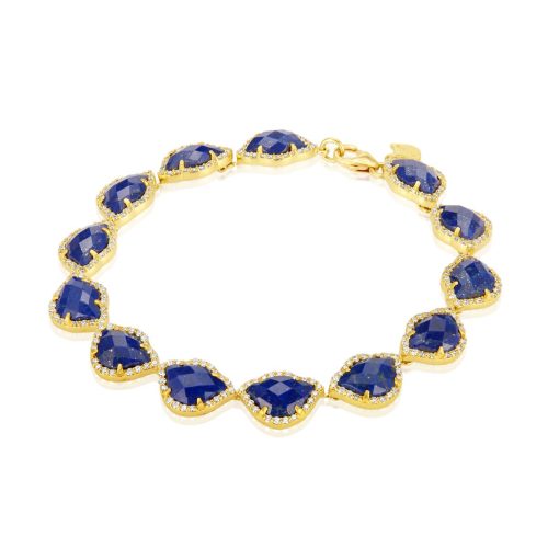 Lapis & Diamond Lotus Bracelet In 18Kt Gold
