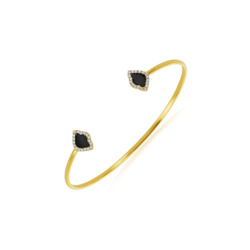 Black Enamel & Diamond Lotus Bracelet In 18Kt Gold