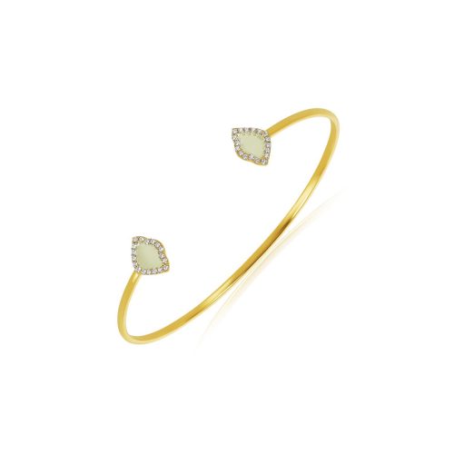 White Enamel & Diamond Lotus Bracelet In 18Kt Gold
