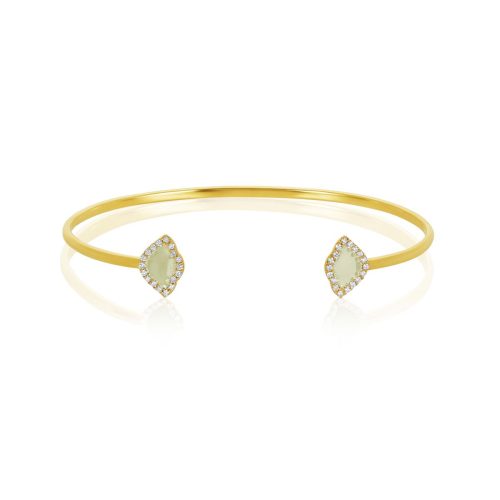White Enamel & Diamond Lotus Bracelet In 18Kt Gold