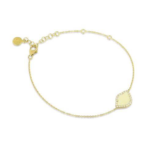 White Enamel & Diamond Lotus Bracelet In 18Kt Gold