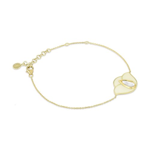White Enamel Small Lotus Diamond Bracelet In 18Kt Gold