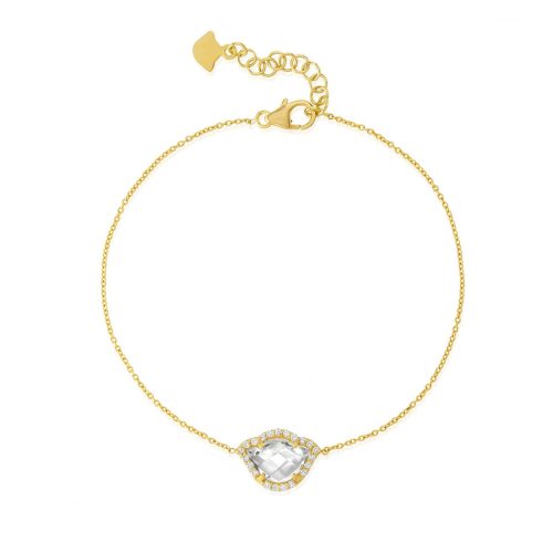 White Topaz & Diamond Lotus Bracelet  18Kt Gold