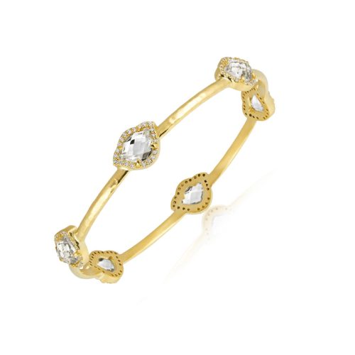 White Topaz & Diamond Lotus Bangle In 18Kt Gold