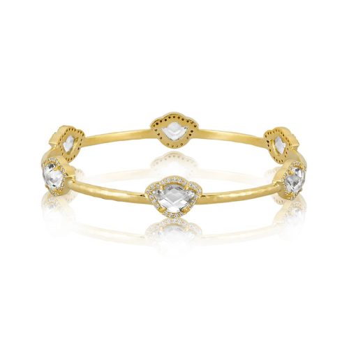White Topaz & Diamond Lotus Bangle In 18Kt Gold