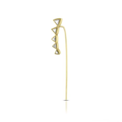 Trine Diamond Long Earcuff In 18 Kt Gold