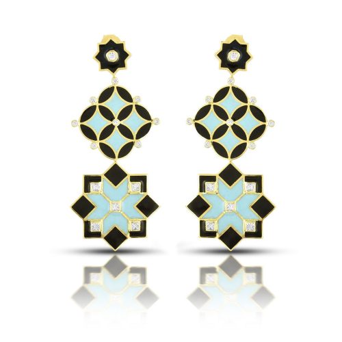 Black And Blue Enamel Diamond Earring In 18Kt Gold