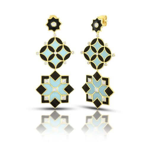 Black And Blue Enamel Diamond Earring In 18Kt Gold