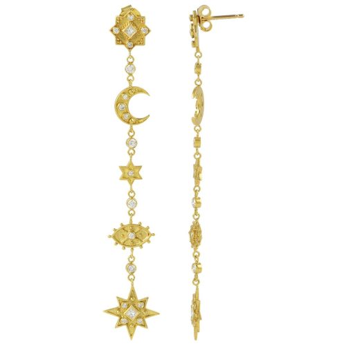 Stone Studded Half Moon Crescent Earring In 18Kt Gold