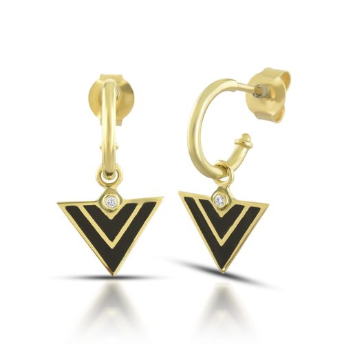 Black Enamel Inverted Traingle Diamond Earring In 18Kt Gold