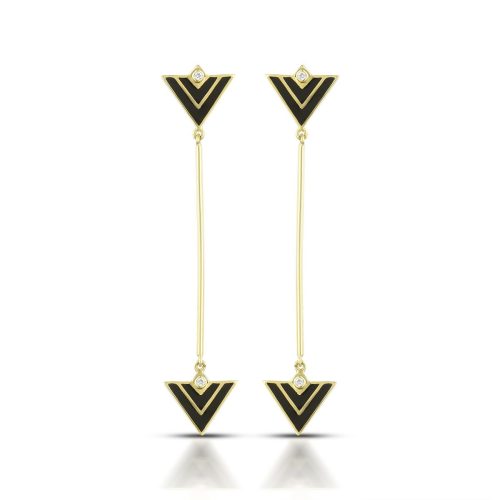 Black Enamel Connecting Inverted Traingle Diamond Earring In 18Kt Gold