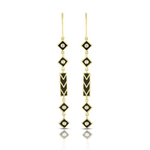 Black Enamel And Diamond Earring In 18Kt Gold