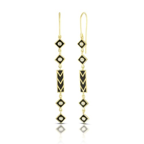 Black Enamel And Diamond Earring In 18Kt Gold