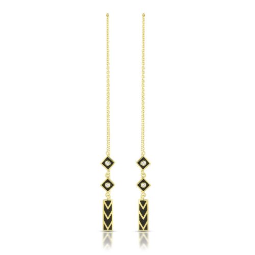 Black Enamel And Diamond Threader Earring In 18Kt Gold