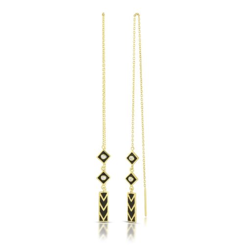 Black Enamel And Diamond Threader Earring In 18Kt Gold