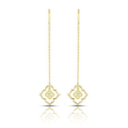 Diamond Threader White Enamel Earring In 18Kt Gold