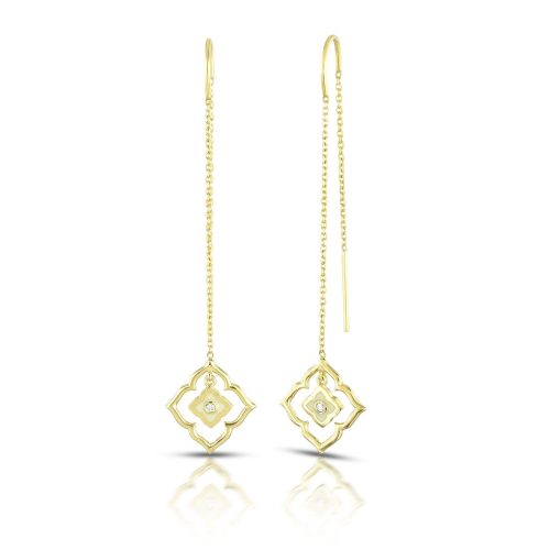 Diamond Threader White Enamel Earring In 18Kt Gold
