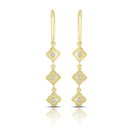 White Enamel And Diamond Earring In 18Kt Gold