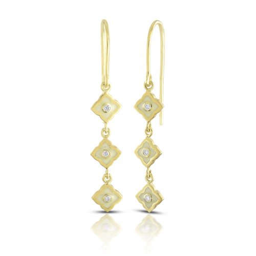 White Enamel And Diamond Earring In 18Kt Gold