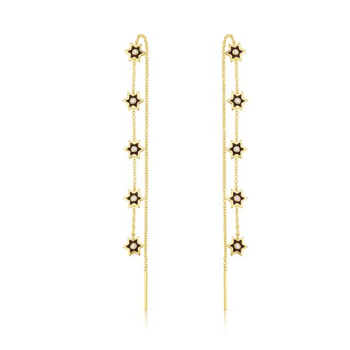 Black Enamel Diamond Star Threader Earring In 18Kt Gold