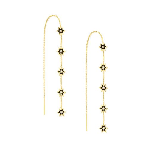 Black Enamel Diamond Star Threader Earring In 18Kt Gold