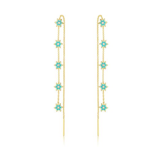 Blue Enamel Star Threader Diamond Earring  In 18Kt Gold