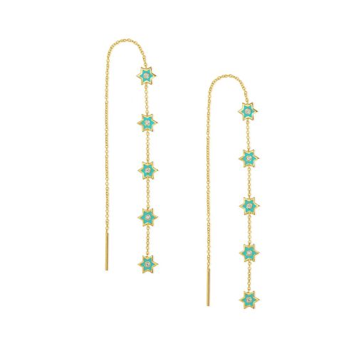 Blue Enamel Star Threader Diamond Earring  In 18Kt Gold