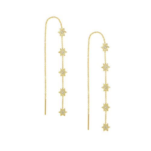 White Enamel Star Threader Diamond Earring  in 18 kt Gold