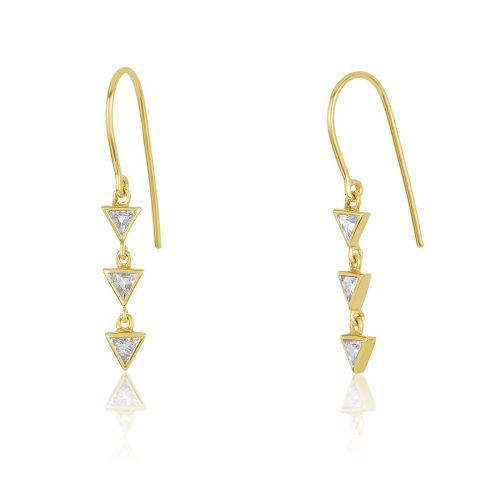 White Sapphire Triangular Drop Earring In 18Kt Gold