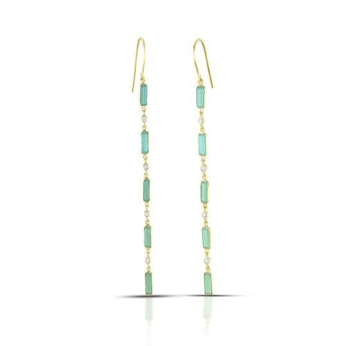 Turquoise And Diamond Linear Earring In 18Kt Gold
