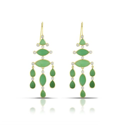 Chrysoprase And Diamond Earring In 18Kt Gold