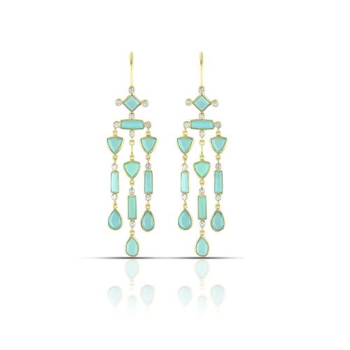 Turquoise And Diamond Earring In 18Kt Gold