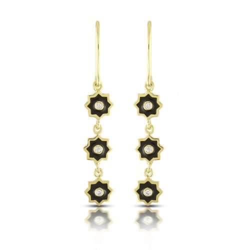 Black Enamel And Diamond Earring In 18Kt Gold