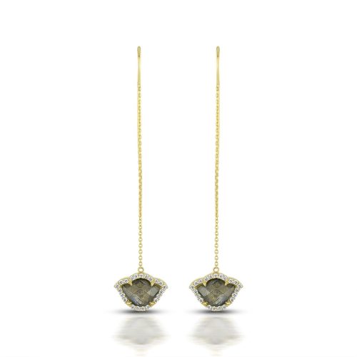 Labradorite & Diamond Lotus Threader Earring In 18Kt Gold
