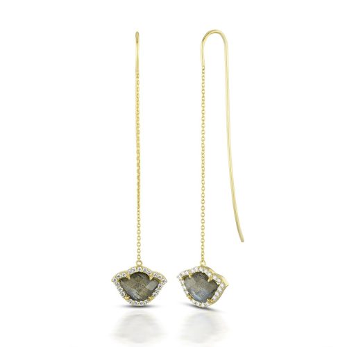 Labradorite & Diamond Lotus Threader Earring In 18Kt Gold