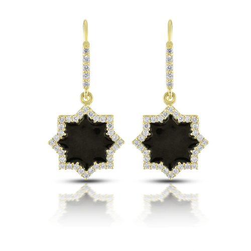 Black Enamel And Diamond Earring In 18Kt Gold