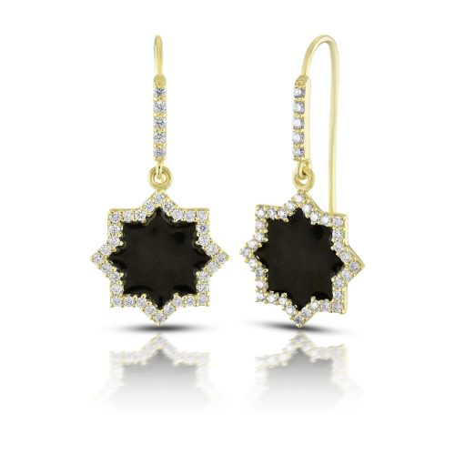Black Enamel And Diamond Earring In 18Kt Gold